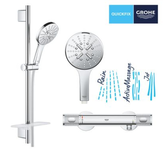 Змішувач для душу із термостатом GROHE QuickFix Precision Feel хром латунь з душовим набором UA202908T2