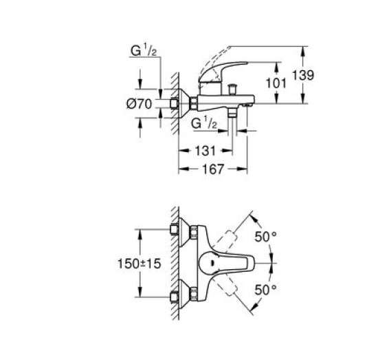 Смеситель в ванну одновентильный с коротким гусям GROHE Start Curve хром латунь 23768000