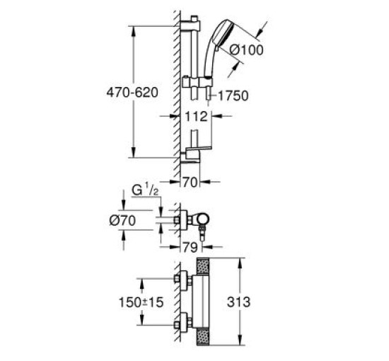 Смеситель для душа с термостатом GROHE Precision Feel хром латунь с душевым набором 34791000