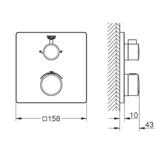 Наружная часть смесителя без скрытой части GROHE GROHTHERM хром латунь 158x158мм 24079000