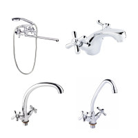 Набор Lidz Dominox (15140+15272-F3+15272F-1+15161): смеситель для ванны длинный излив, кухонный смеситель, смеситель для умывальника 4 в 1