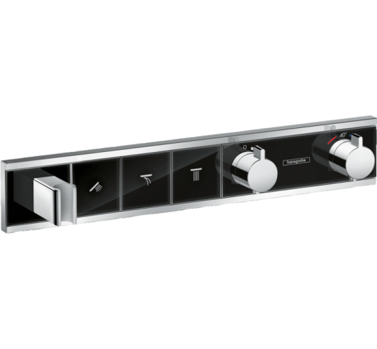 Термостат скрытого монтажа Hansgrohe RainSelect на 3 клавиши, стекло, цвет черный/хромированный (15356600)