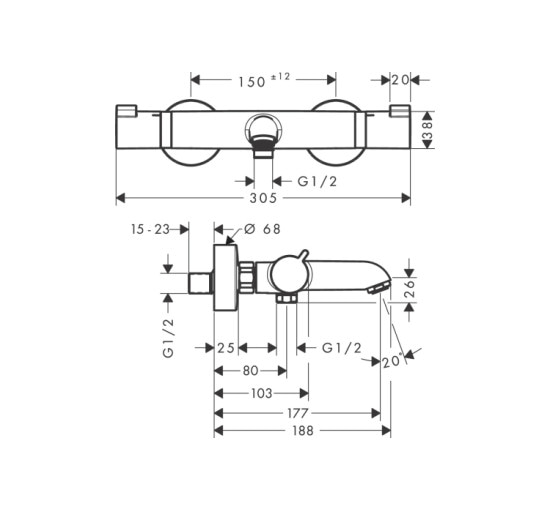 Смеситель Hansgrohe с термостатом для ванны Ecostat Comfort Matt White (13114700)