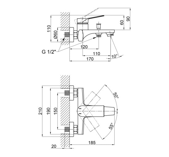 Смеситель для ванны Qtap Skalna 3026101DC