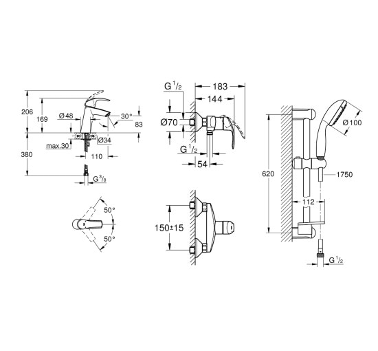 Набор смесителей для душа GROHE Eurosmart (123244 M)