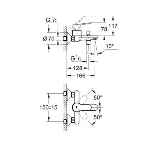 Смеситель для ванны Grohe BauEdge (23334000)