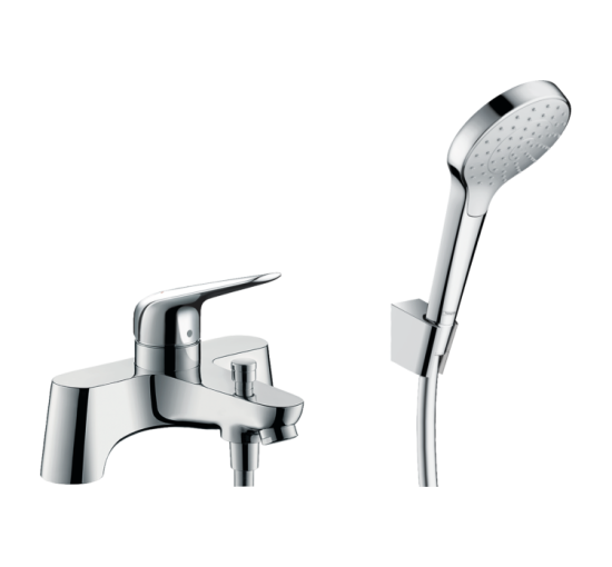 Смеситель Hansgrohe Novus врезной на край ванны 2 отверстия + комплект душевой воронки Croma Select (71044000)