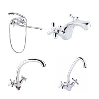 Набір Lidz Dominox (15140+15272-F3+15272-1+15161): змішувач для ванни довгий вилив, кухонний змішувач, змішувач для умивальника 4 в 1