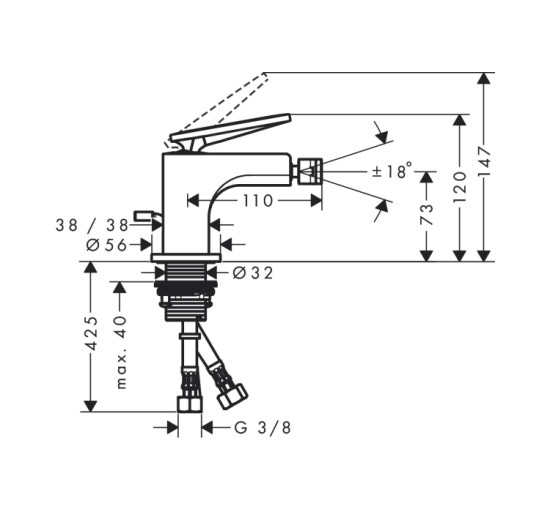 Смеситель для биде Axor Citterio Lever rhombic cut pup-up Chrome 39201000