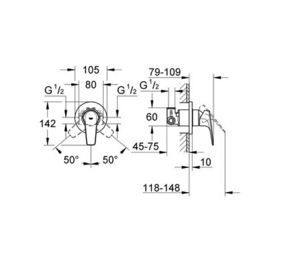 Смеситель скрытого монтажа для гигиенического душа GROHE BauFlow хром латунь 105мм RU12164600