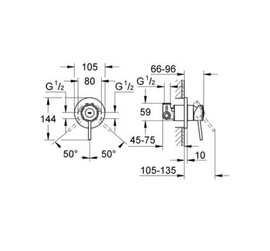 Смеситель скрытого монтажа для гигиенического душа GROHE QuickFix BauClassic хром латунь 105мм RU202616QF