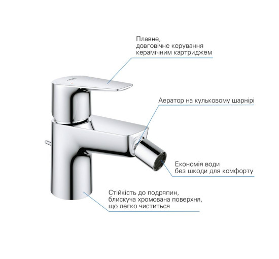 Смеситель для гигиенического душа однорычажный GROHE StartEdge хром латунь с донным клапаном 23345001
