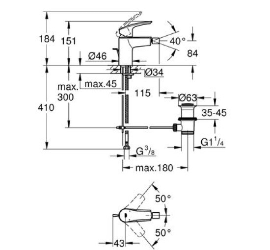 Смеситель для гигиенического душа однорычажный GROHE Eurosmart хром латунь с донным клапаном 32929003