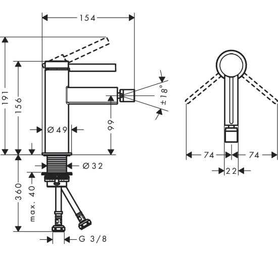 Змішувач Hansgrohe Finoris для біде з донним клапаном push-open Matt White (76200700)