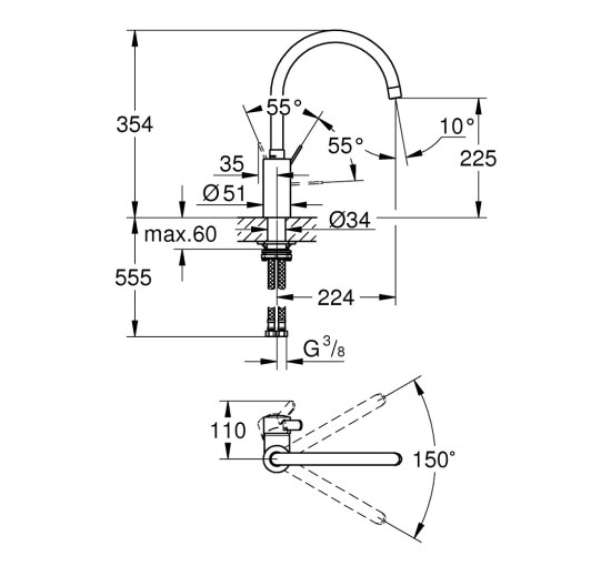Змішувач для кухні Grohe Eurosmart Cosmopolitan 32843002