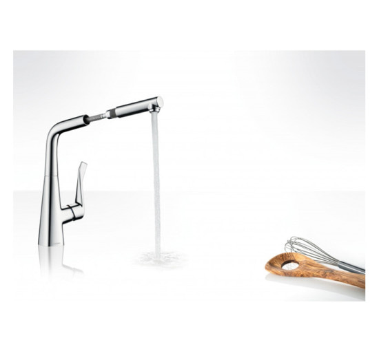 Змішувач Hansgrohe Metris M71 320 1jet кухонний з витяжним виливом Chrome (14821000)