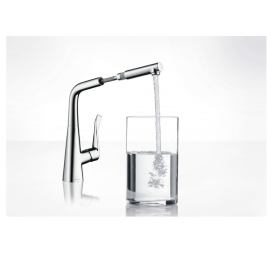 Змішувач Hansgrohe Metris M71 320 1jet кухонний з витяжним виливом Chrome (14821000)