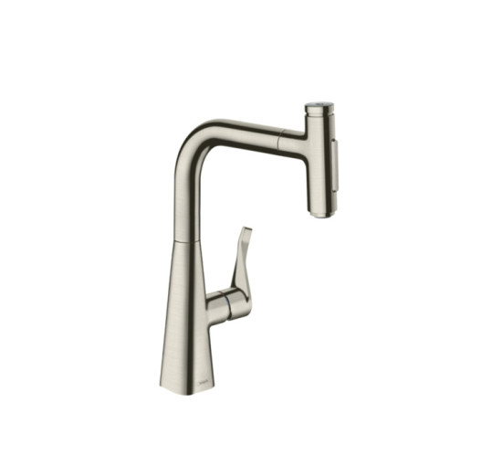 Смеситель Hansgrohe Metris Select 240 2jet кухонный с вытяжным изливом Sbox (73817800) Stainless Steel Finish