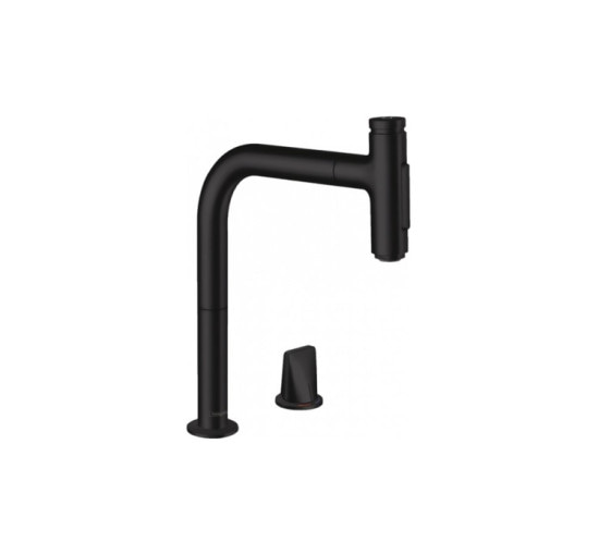 Смеситель Hansgrohe Metris Select 200 кухонный с вытяжным изливом 2Jet на 2 отверстия Sbox Matt Black (73818670)