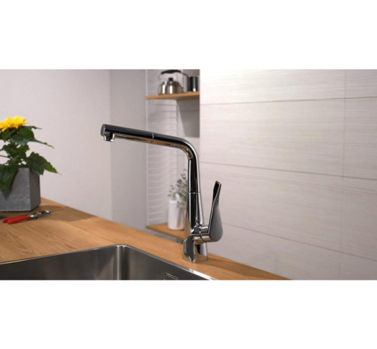 Змішувач Hansgrohe Metris M71 320 1jet кухонний з витяжним виливом Chrome (14821000)