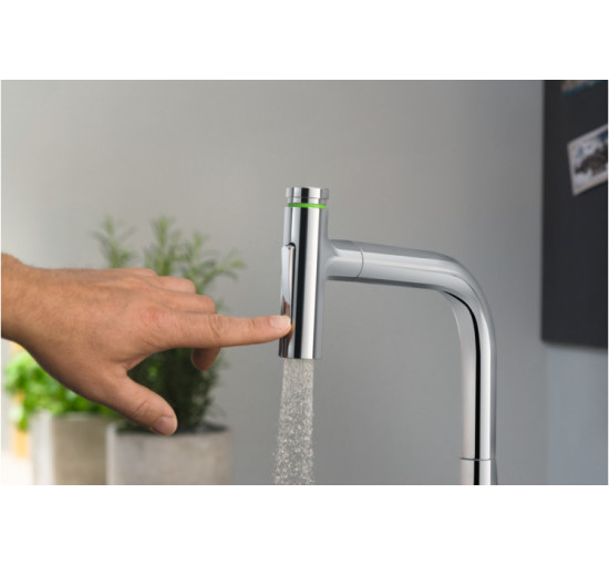 Смеситель Hansgrohe Metris Select 200 кухонный с вытяжным изливом 2Jet на 2 отверстия Sbox Matt Black (73818670)