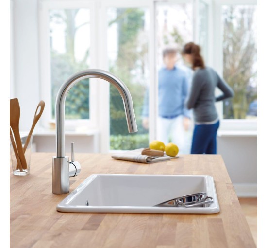 Кран кухонный с выдвижным шлангом GROHE Concetto хром латунь 31483002