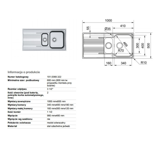 Кухонна мийка Franke SMART SRL 651 1000x500 (101.0368.326)