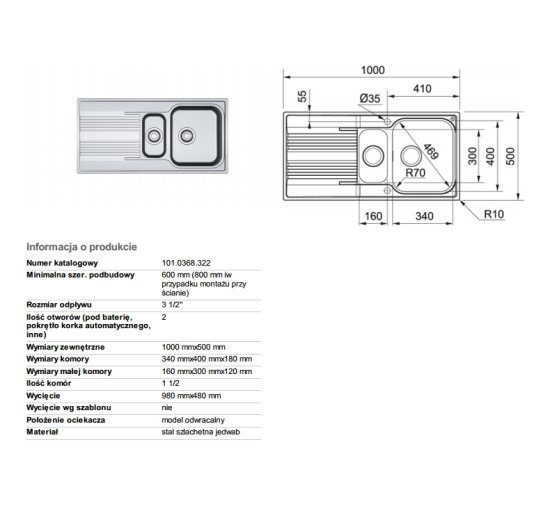 Кухонная мойка Franke SMART SRL 651 1000x500 (101.0368.326)