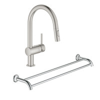 Набір Grohe змішувач для кухні з висувним виливом Minta 32321DC2 + тримач для рушників Essentials Authentic 40654001