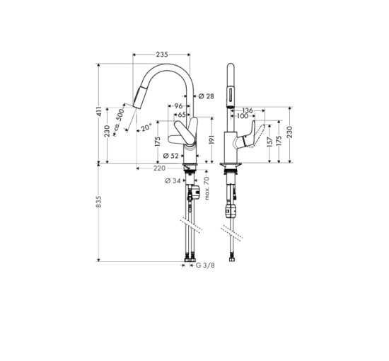 Змішувач Hansgrohe Focus 240 2jet для кухні з висувним виливом (31815000)