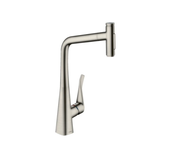 Смеситель Hansgrohe Metris Select 320 2jet кухонный с вытяжным изливом Sbox (73816800) Stainless Steel