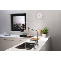 Змішувач Hansgrohe Metris Select 320 2jet кухонний з витяжним виливом Sbox (73816800) Stainless Steel