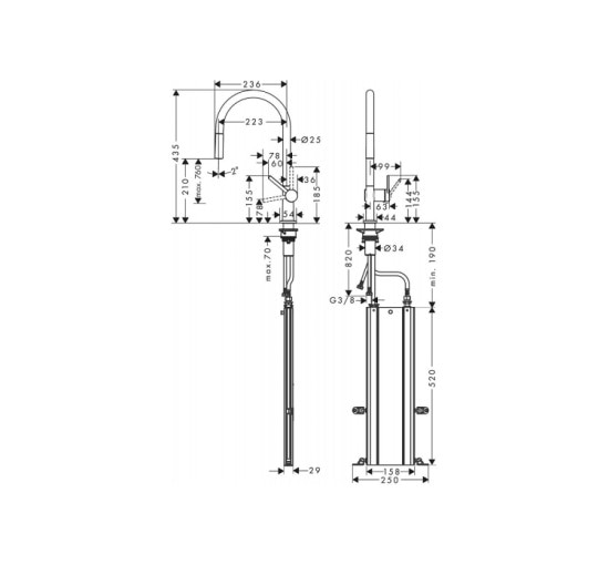 Смеситель Hansgrohe Talis 210 1jet кухонный с вытяжным изливом Sbox Stainless Steel (72803800)