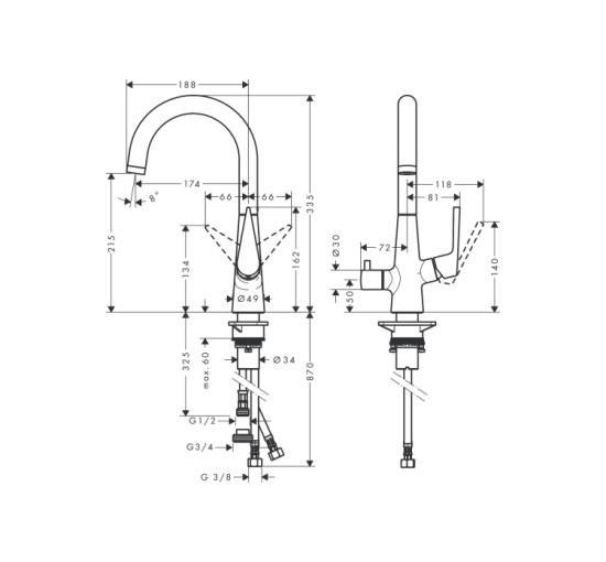Смеситель Hansgrohe Talis S 220 для кухни с запорным клапаном (72811000)