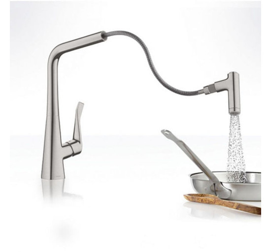 Змішувач на кухню із душовою лійкою HANSGROHE Metris M71 сатин латунь 14820800