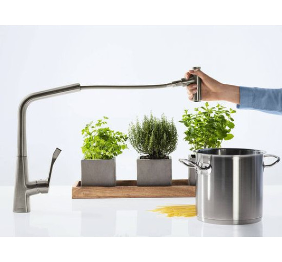 Змішувач на кухню із душовою лійкою HANSGROHE Metris M71 сатин латунь 14820800