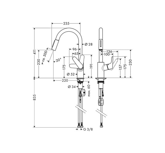 Смеситель Hansgrohe Focus 240 2jet для кухни с выдвижным изливом Matt Black (31815670)