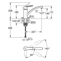 Смеситель для кухни однорычажный GROHE Start хром латунь 31138002