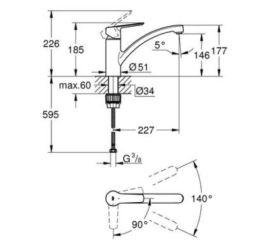Змішувач для кухні одноважільний GROHE Start хром латунь 31138002