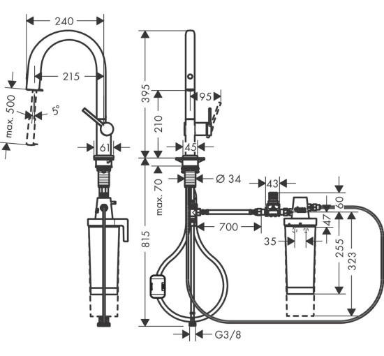 Змішувач hansgrohe Aqittura M91 FilterSystem 210 для кухонної мийки, під сталь 76801800
