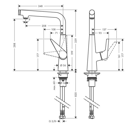 Смеситель для кухни однорычажный HANSGROHE Talis Select M51 хром латунь 72820800