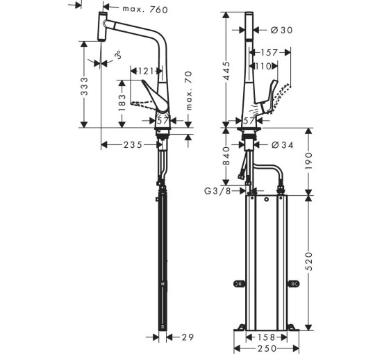 Змішувач hansgrohe Metris Select M71 для кухонної мийки, під сталь 73803800