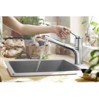 Змішувач hansgrohe Zesis M33 sBox з висувним зливом для кухонної мийки, хром 74821000