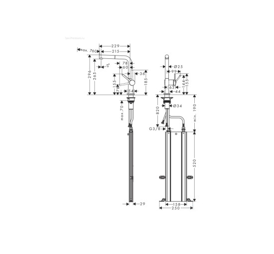 Змішувач Hansgrohe Talis 270 1jet кухонний з витяжним виливом Sbox (72809800) Stainless Steel