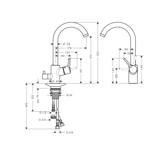 Змішувач Hansgrohe Talis M52 270 для кухні з запірним клапаном (14875000)