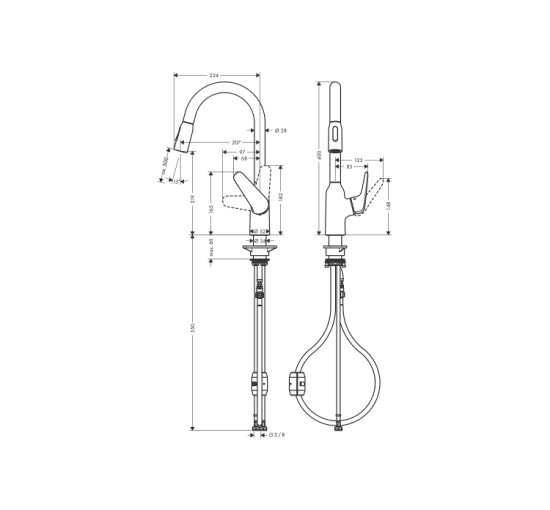 Смеситель Hansgrohe M42-H220 для кухни 2Jet с выдвижным изливом, Chrome(71800000)