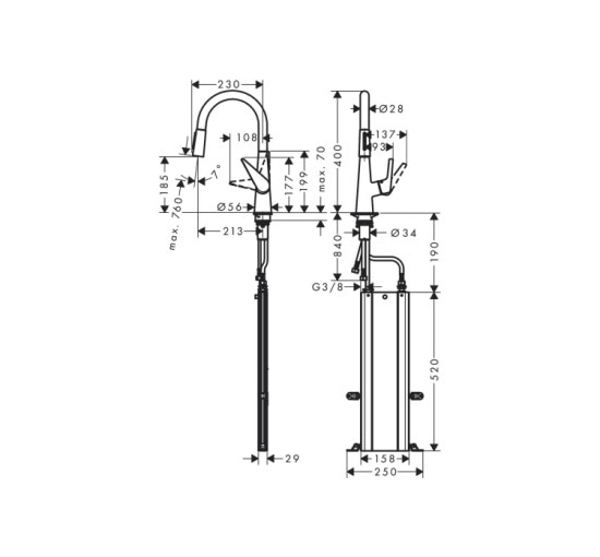 Смеситель Hansgrohe Talis M51 200 2jet для кухни с вытяжным изливом Sbox (73851000)