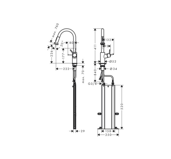 Смеситель Hansgrohe Talis M52 220 2jet кухонный с вытяжным изливом Sbox (73863000)