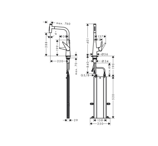 Смеситель Hansgrohe Talis Select 300 2jet кухонный с вытяжным изливом Sbox (73867000)