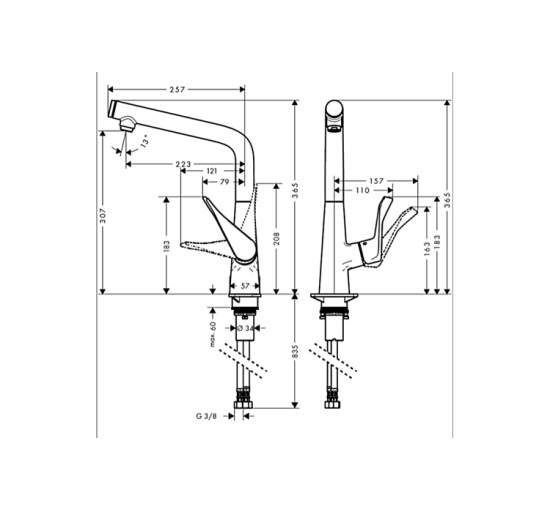 Смеситель Hansgrohe Metris Select 320 кухонный хромированный (14883000)